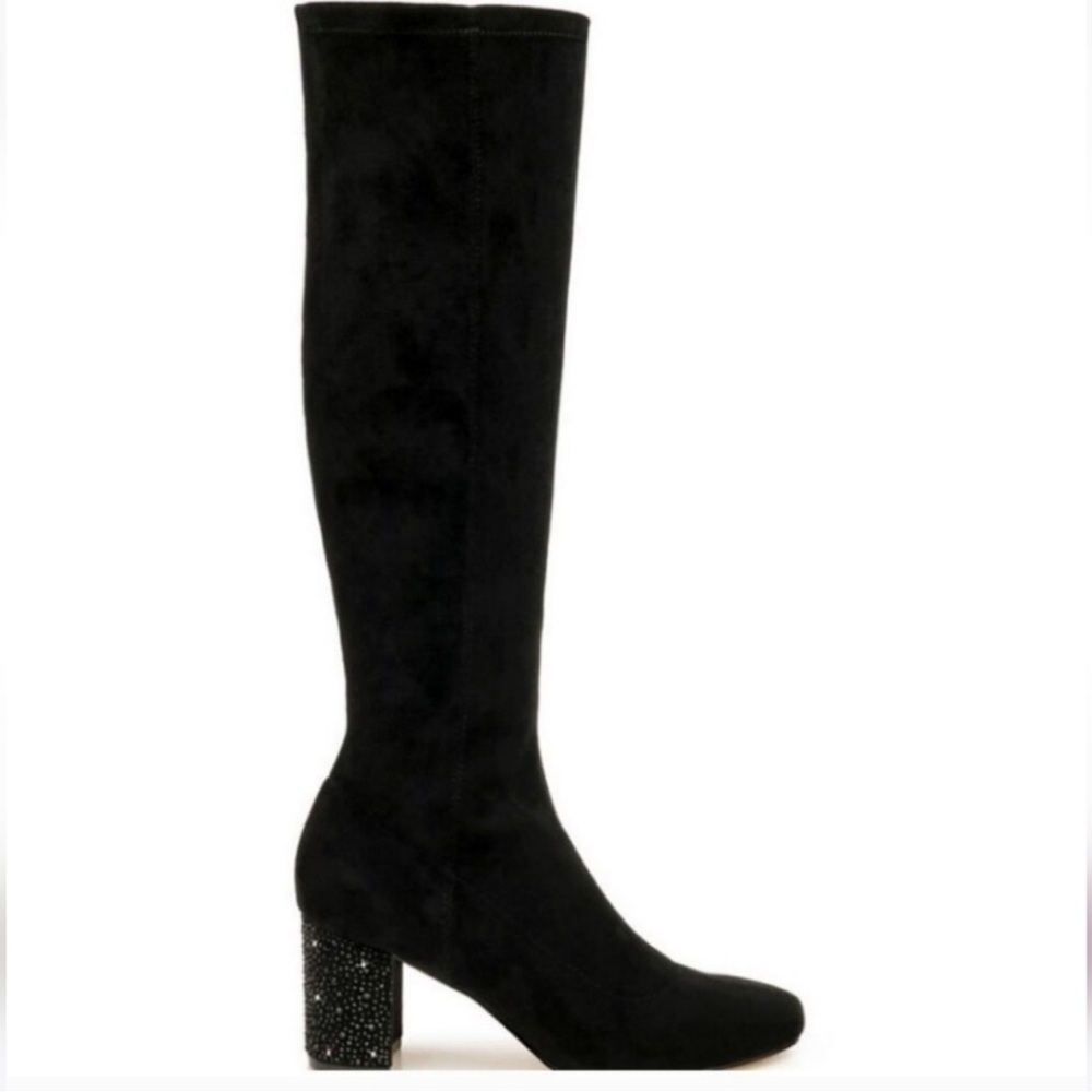Badgley Mischka Evalina Womens Rhinestone Square Toe Knee-High Boots 8 black
